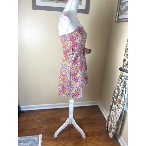 NWT no comment Womens Pink Micro Floral Strapless Mini Dress Sz M Retro 60s Cute - Picture 13 of 16